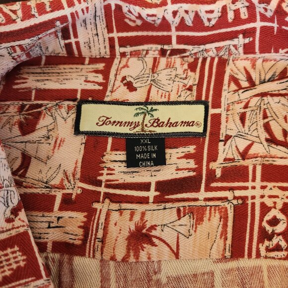 Tommy Bahama, Men's, red & white Hawaiian aloha shirt, silk, XXL, button, 2xl - Picture 2 of 8